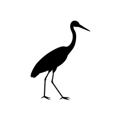 Obraz premium Clean Vector Art of a Walking Stork Showcased as a Black Silhouette from the Side