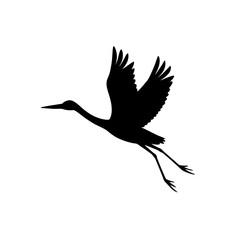 Obraz premium A Detailed Black Silhouette Vector Graphic Featuring a Flying Stork Side View