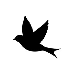 Obraz premium A Detailed Black Silhouette Vector Graphic Featuring a Flying Sparrow Side View