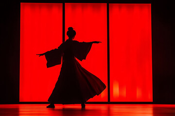 A kabuki performer in an exaggerated pose silhouette