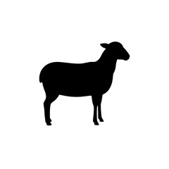Clean Vector Art of a Standing Sheep Showcased as a Black Silhouette from the Side