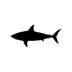 Fototapeta premium Detailed Side View of a Swimming Shark Rendered as a Black Silhouette Graphic