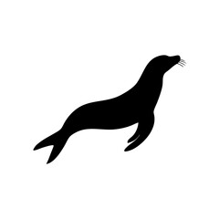 Fototapeta premium High Quality Monochrome Vector Graphic of a Jumping Sea Lion in a Side View Profile