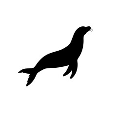 Fototapeta premium Clean Vector Art of a Jumping Sea Lion Showcased as a Black Silhouette from Side