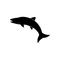 Fototapeta premium A Black Silhouette Vector Illustration of a Jumping Salmon from a Side Profile