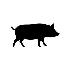 Fototapeta premium Clean Vector Art of a Trotting Pig Showcased as a Black Silhouette from the Side