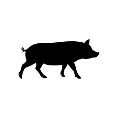 Fototapeta premium Detailed Side View of a Trotting Pig Rendered as a Black Silhouette Vector Graphic