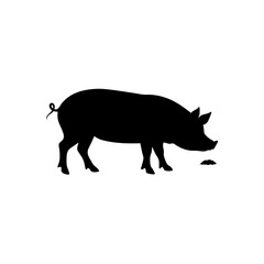 Fototapeta premium A Black Silhouette Vector Illustration of a Rooting Pig Seen from a Side Profile