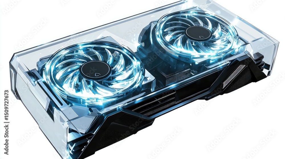 Poster transparent computer cooling device with illuminated fans.