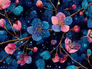 cherry blossom, flower, pattern, floral, seamless, vector, illustration, nature, spring, blossom, design, wallpaper, decoration, flowers, pink, cherry, tree, art, leaf, beauty, plant, texture, branch,