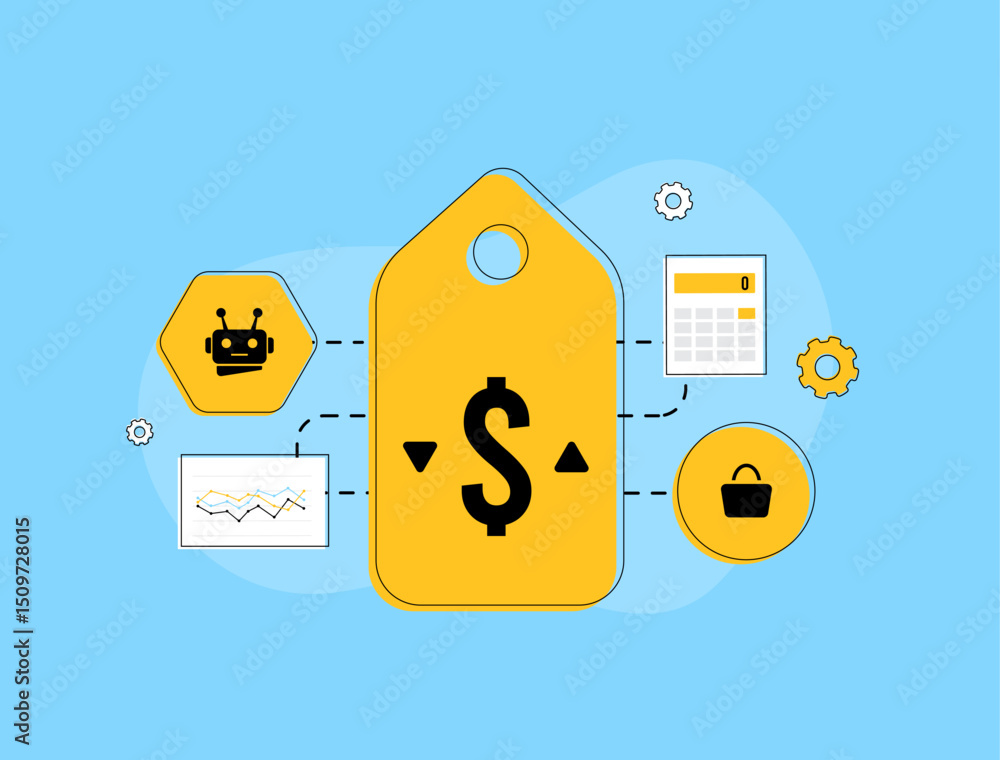 Poster dynamic pricing and ai pricing optimization concept for e-commerce and b2b strategies. ai-powered pr