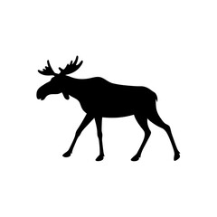 Fototapeta premium Simple Side View of a Moose Walking Black Silhouette Vector Clip Art Illustration