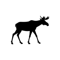 Basic Side View of a Moose Walking Black Silhouette Vector Clip Art Illustration