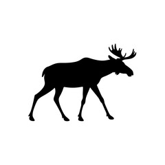 Slow Side View of a Moose Walking Black Silhouette Vector Clip Art Illustration