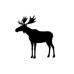 Large Side View of a Moose Standing Black Silhouette Vector Clip Art Illustration