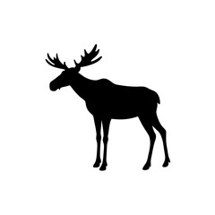 Basic Side View of a Moose Standing Black Silhouette Vector Clip Art Illustration
