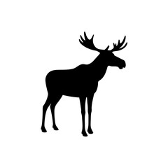 Simple Side View of a Moose Standing Black Silhouette Vector Clip Art Illustration