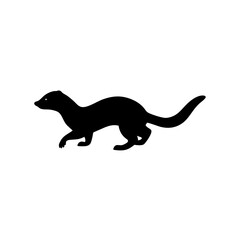 Fast Side View of a Mink Running Black Silhouette Vector Clip Art Illustration