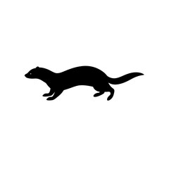 Quick Side View of a Mink Running Black Silhouette Vector Clip Art Illustration