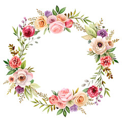 Fototapeta premium Beautiful watercolor floral wreath wedding invitation design