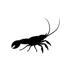 Simple Side View of a Lobster Crawling Black Silhouette Vector Clip Art Illustration