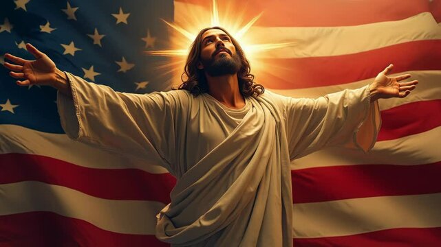 Reveal of Jesus Christ on an American Flag