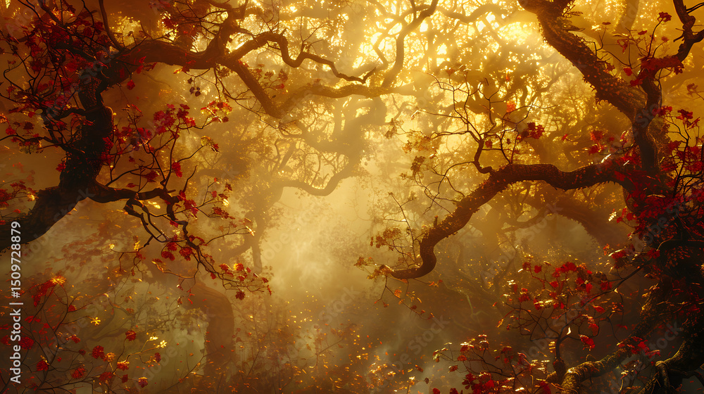Aufkleber golden tree branches intertwine against a textured background.
