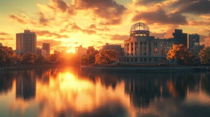 Obraz premium Sunrise over Hiroshima Peace Memorial Park