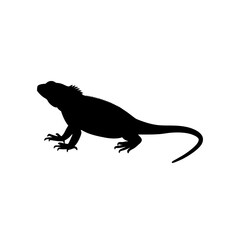 Obraz premium Simple Side View of an Iguana Crawling Black Silhouette Vector Clip Art Illustration