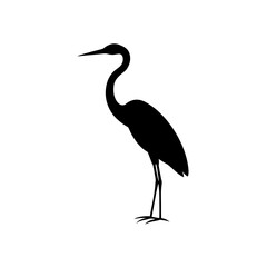 Obraz premium Simple Side View of a Heron Standing Black Silhouette Vector Clip Art Illustration