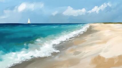 Serene Seascape: Sailboat on Turquoise Waters