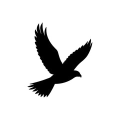 Soaring Side View of a Hawk Flying Black Silhouette Vector Clip Art Illustration