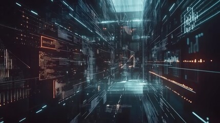 Fototapeta premium Digital tunnel filled with data streams