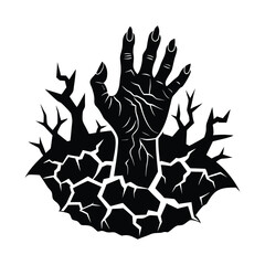 Zombie hand reaching from under cracked ground vector silhouette