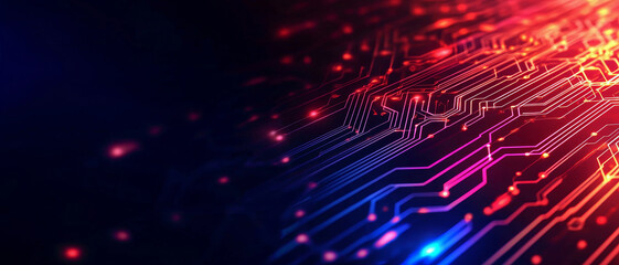 Obraz premium Abstract circuit board design with vibrant colors and glowing lights.