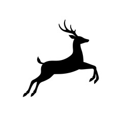 Black Silhouette Of a Side View Deer Leaping Through Forest vector illustration