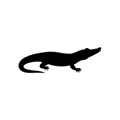 Fototapeta premium Black Silhouette Of a Side View Crocodile Crawling Near Water vector illustration