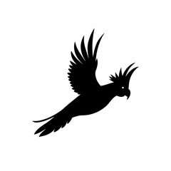 Obraz premium Black Silhouette Of a Side View Cockatoo Flying on White Background vector illustration
