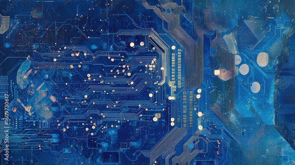 Poster detailed close-up view of intricate circuit board patterns.