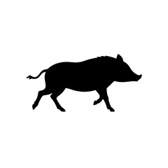 Obraz premium Black Silhouette Of a Side View Boar Running Through the Forest vector illustration