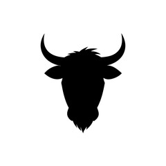 Obraz premium Black Silhouette Of a Yak Head Outline on White Background vector illustration