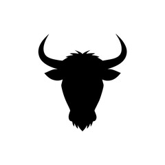 Black Silhouette Of a Yak Head Isolated on White Background vector illustration