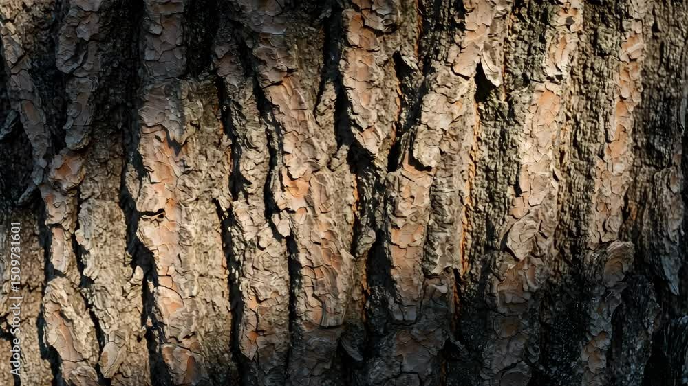 Poster detailed textured tree bark showing rough surface and natural patterns under sunlight