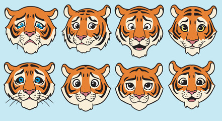 Fototapeta premium Tiger face expressions vector mascot sheet. 