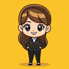 Cheerful Anime Businesswoman Cartoon Character