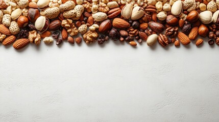Assorted Nuts and Seeds on White Background for Healthy Eating