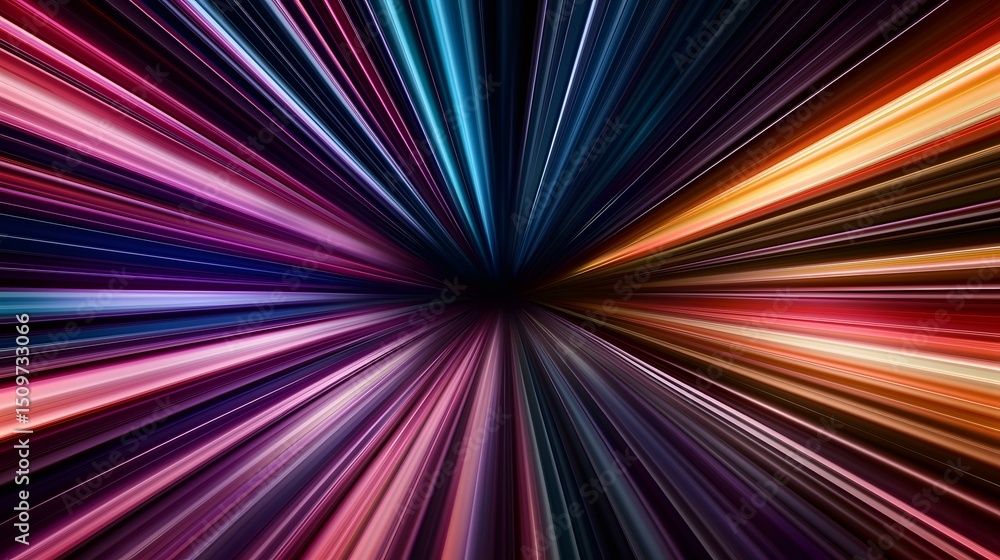 Poster the image contains abstract art depicting numerous radiating lines emanating from a central dark poi