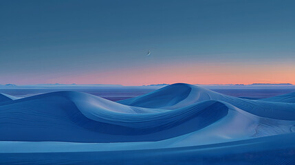 Serene desert landscape under twilight sky with gentle hills.