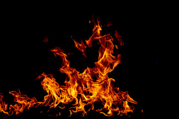 Fire flame isolate on black background. Burn flames, abstract texture. Art design for fire pattern,...