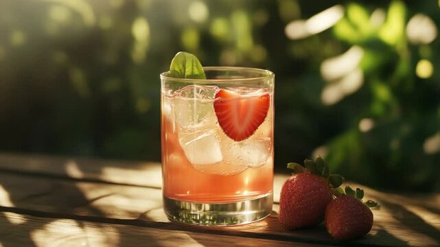 orange cocktail with strawberries